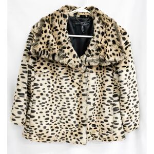 Vigoss Mobwife Leopard Animal Print Faux Fur Boxy Wide Collar Jacket Coat XS